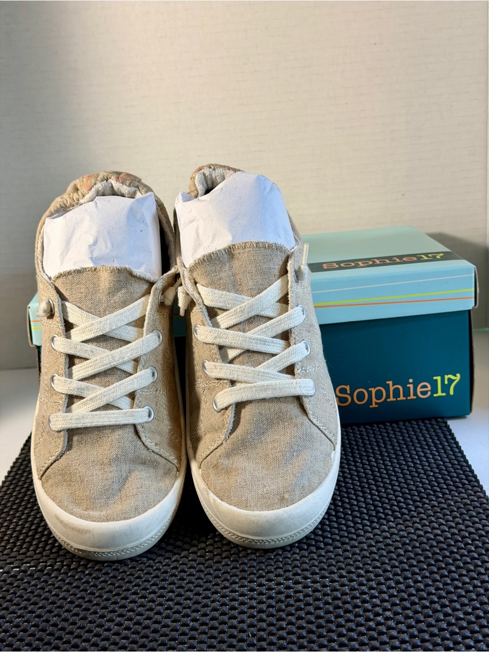 Sophie17 Neutral Tan Canvas Lace-Up Women’s Sneakers